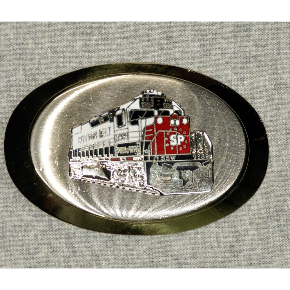 Vtg Cotton Belt Southern Pacific Train Locomotive‎ Belt Buckle Gold Toned